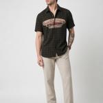 Dark Olive Retro Graphic Short Sleeve Shirt