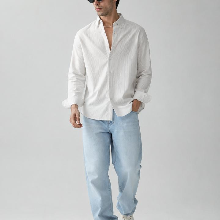 Classic Ivory Stripe Button-Down Shirt