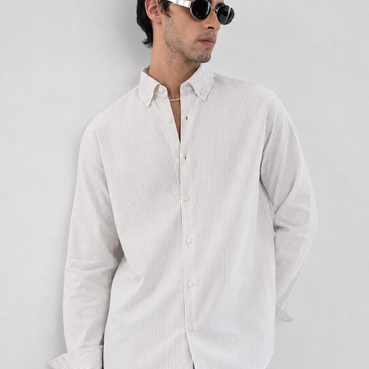 Classic Ivory Stripe Button-Down Shirt