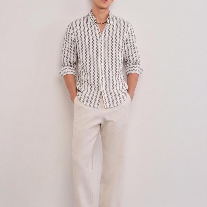 White & Green Geometric Stripe shirt