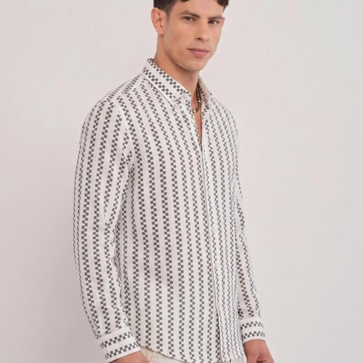White & Green Geometric Stripe shirt