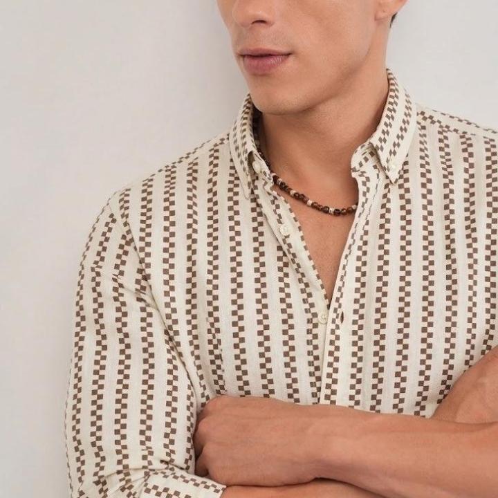 Beige & Brown Geometric Stripe