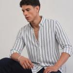 White & Slate Blue Geometric Stripe