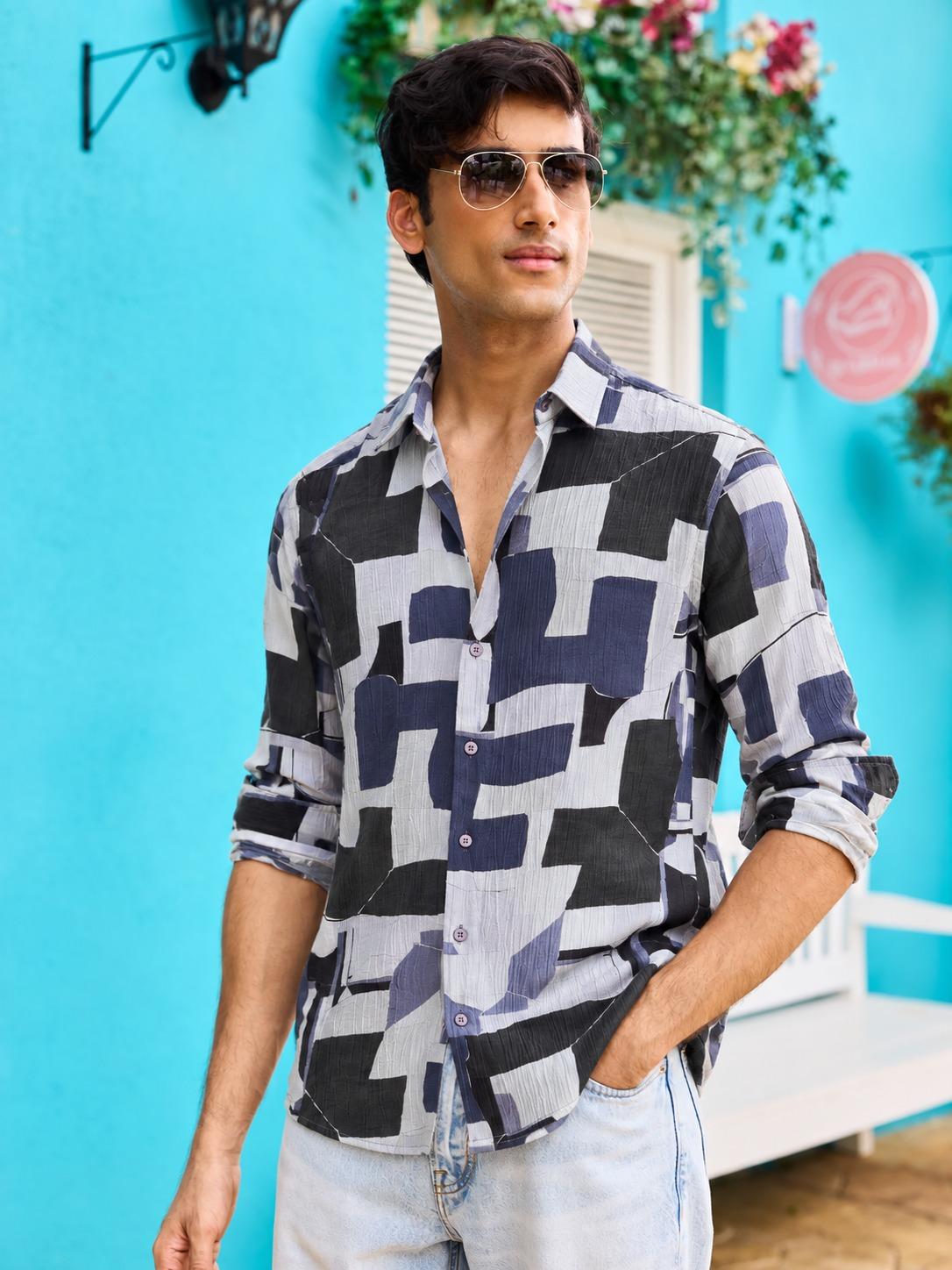 Abstract Geometric Textured Shirt