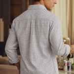 Relaxed Fit White & Grey Fine Check Casual Shirt