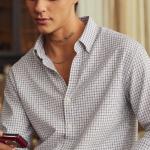 Relaxed Fit White & Grey Fine Check Casual Shirt