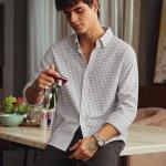 Relaxed Fit White & Grey Fine Check Casual Shirt