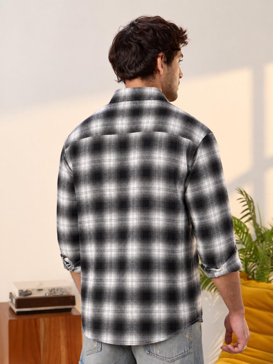 Relaxed Fit Black & White Check Casual Shirt