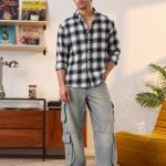 Relaxed Fit Black & White Check Casual Shirt